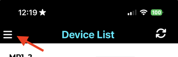 ShowerStar App Device List screen used to connect the device and fetch the latest logs
